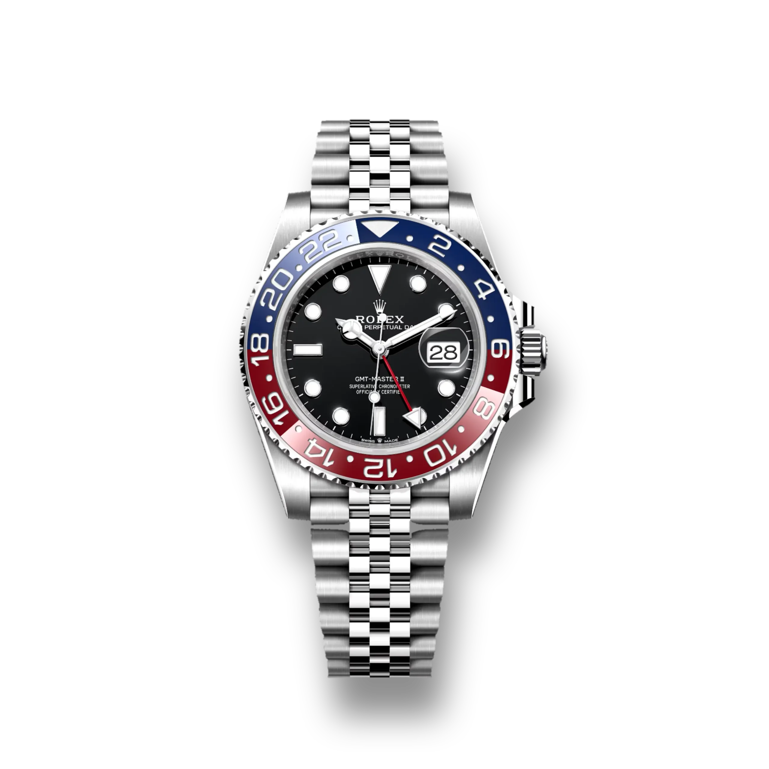 Elegant Rolex GMT Master II Pepsi Clone watch with red and blue bezel, a symbol of precision and style for men.